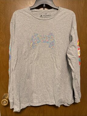 Sony PlayStation Gray Long-Sleeve Tee with Multicolor Controller Graphic XL
